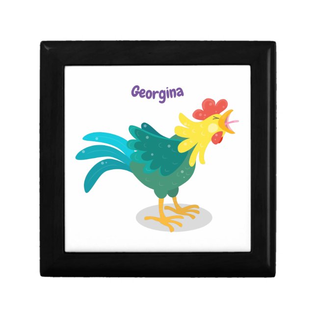 Cute funny crowing rooster cartoon illustration gift box (Front)