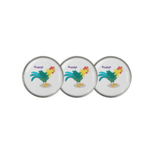 Cute funny crowing rooster cartoon illustration golf ball marker