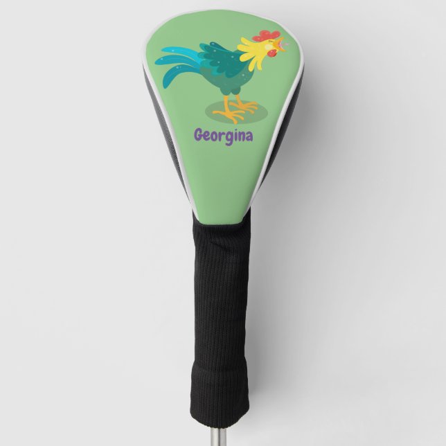 Cute funny crowing rooster cartoon illustration golf head cover (Front)