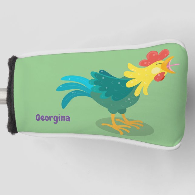 Cute funny crowing rooster cartoon illustration golf head cover (Front)