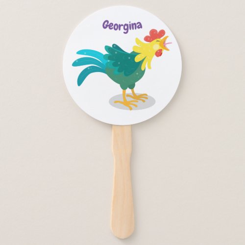 Cute funny crowing rooster cartoon illustration hand fan