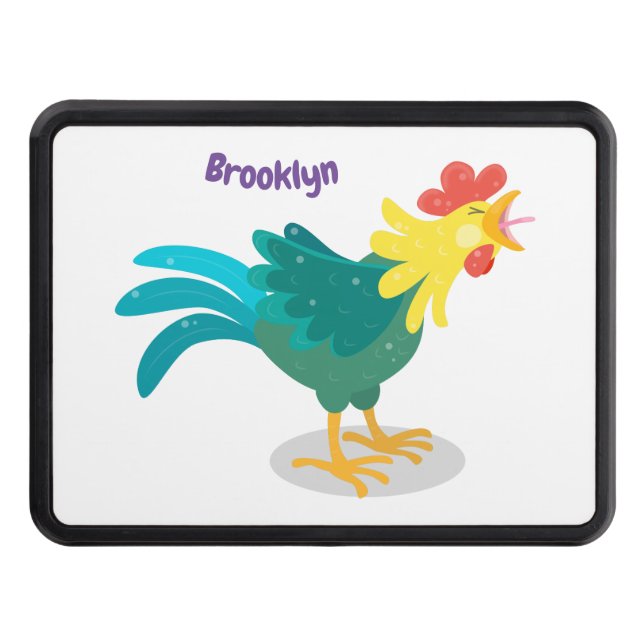 Cute funny crowing rooster cartoon illustration hitch cover (Front)