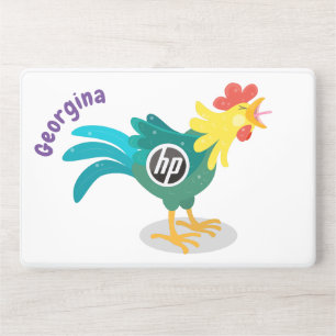 Cute funny crowing rooster cartoon illustration HP laptop skin