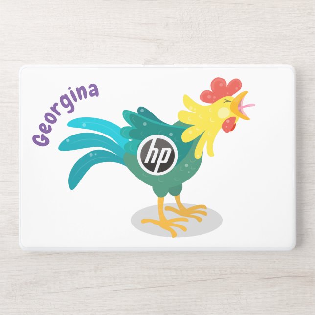 Cute funny crowing rooster cartoon illustration HP laptop skin (Front)