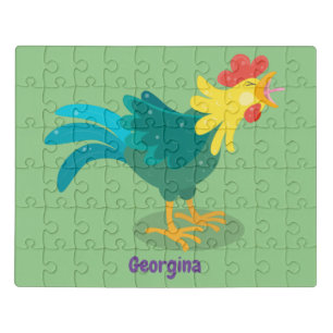 Cute funny crowing rooster cartoon illustration jigsaw puzzle