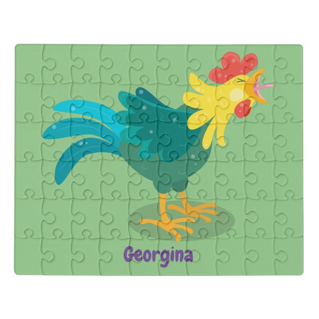 Cute funny crowing rooster cartoon illustration jigsaw puzzle (Puzzle Horizontal)