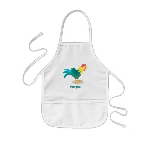 Cute funny crowing rooster cartoon illustration kids apron