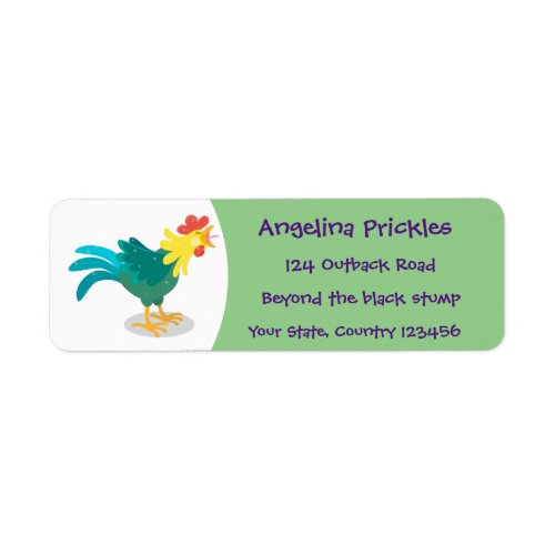 Cute funny crowing rooster cartoon illustration label