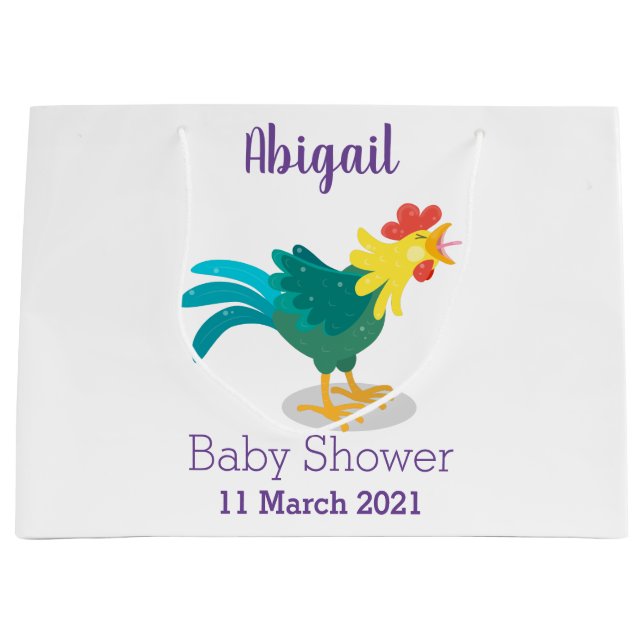 Cute funny crowing rooster cartoon illustration large gift bag (Front)