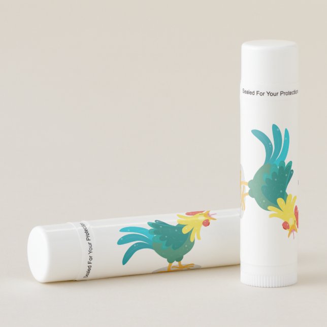 Cute funny crowing rooster cartoon illustration lip balm (Front)