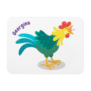 Cute funny crowing rooster cartoon illustration magnet