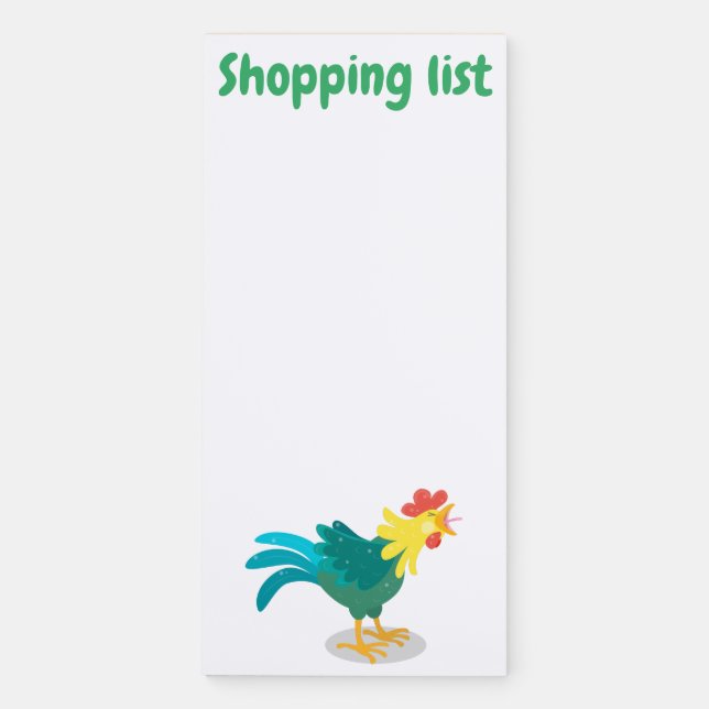 Cute funny crowing rooster cartoon illustration magnetic notepad (Front)