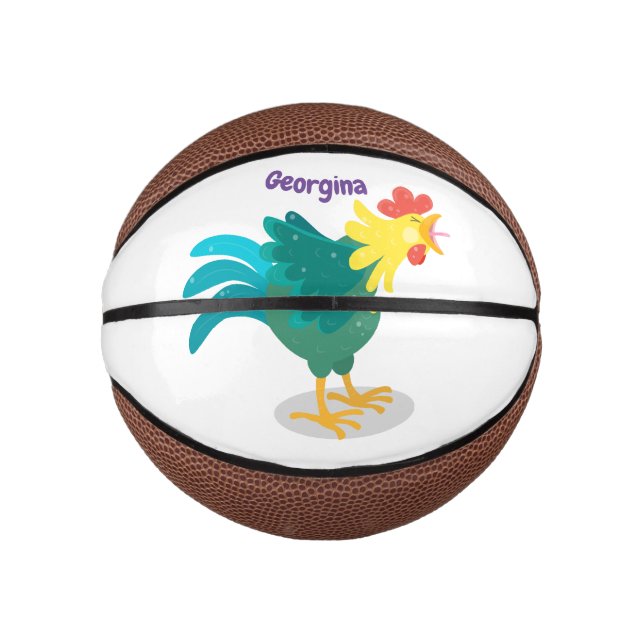 Cute funny crowing rooster cartoon illustration mini basketball (Front)