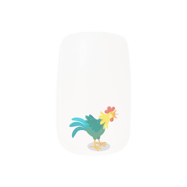 Cute funny crowing rooster cartoon illustration minx nail art (Left Thumb)