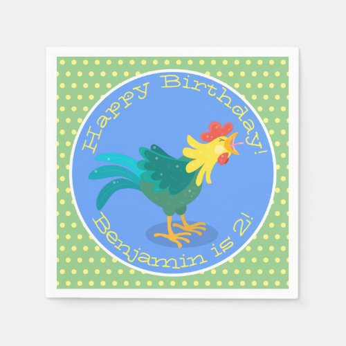 Cute funny crowing rooster cartoon illustration napkins