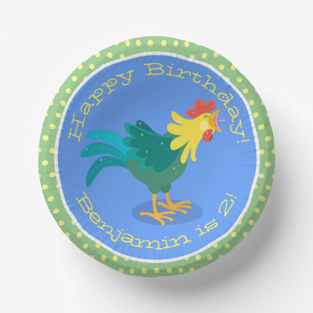 Cute funny crowing rooster cartoon illustration paper bowls (Front)
