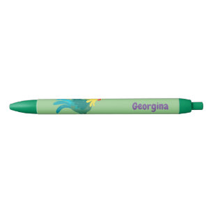 Cute funny crowing rooster cartoon illustration pen