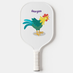 Cute funny crowing rooster cartoon illustration pickleball paddle