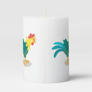 Cute funny crowing rooster cartoon illustration pillar candle