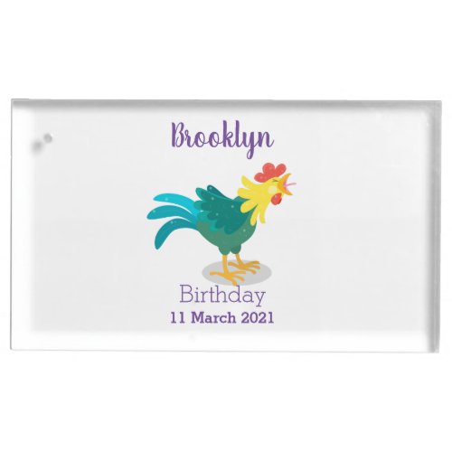 Cute funny crowing rooster cartoon illustration place card holder