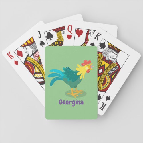 Cute funny crowing rooster cartoon illustration playing cards