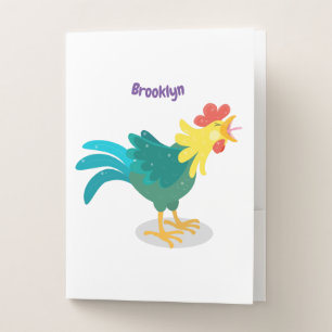 Cute funny crowing rooster cartoon illustration pocket folder