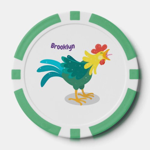 Cute funny crowing rooster cartoon illustration poker chips