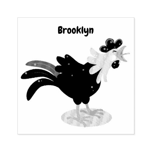 Cute funny crowing rooster cartoon illustration rubber stamp