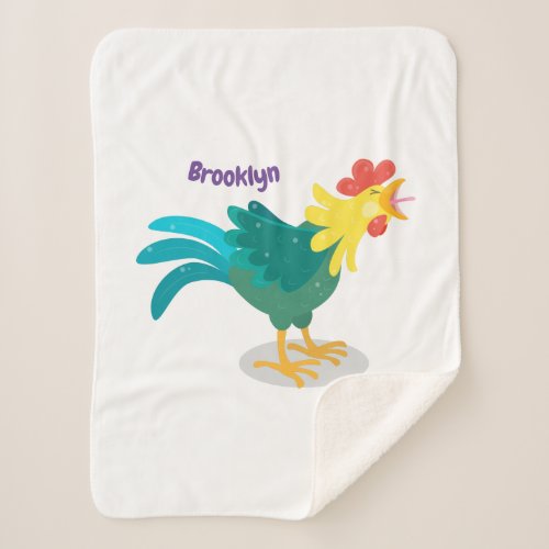 Cute funny crowing rooster cartoon illustration sherpa blanket