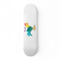 Cute funny crowing rooster cartoon illustration skateboard