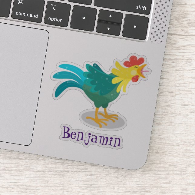 Cute funny crowing rooster cartoon illustration sticker (Detail)