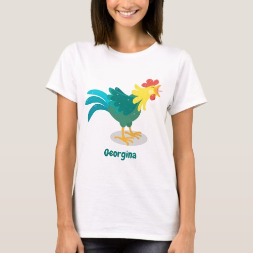 Cute funny crowing rooster cartoon illustration T_Shirt