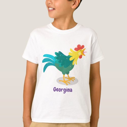 Cute funny crowing rooster cartoon illustration T_Shirt