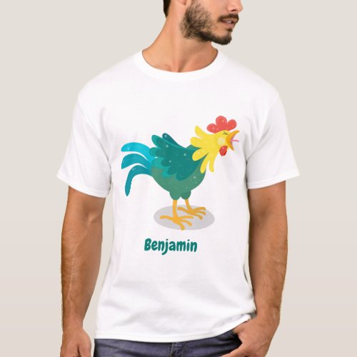 Cute funny crowing rooster cartoon illustration T_Shirt