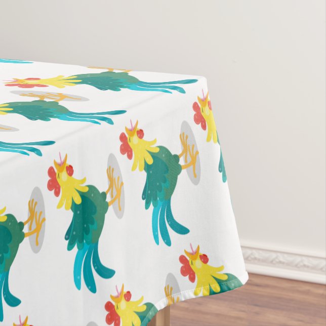 Cute funny crowing rooster cartoon illustration tablecloth (In Situ)