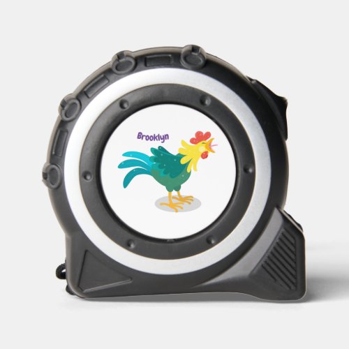 Cute funny crowing rooster cartoon illustration tape measure