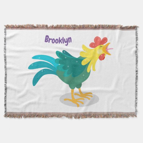 Cute funny crowing rooster cartoon illustration throw blanket