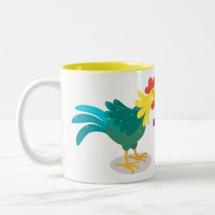 Cute funny crowing rooster cartoon illustration Two-Tone coffee mug