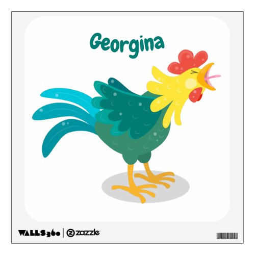 Cute funny crowing rooster cartoon illustration  wall decal