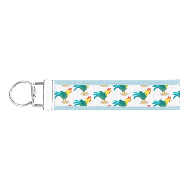 Cute funny crowing rooster cartoon illustration wrist keychain (Keys on Left)