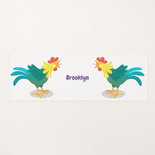 Cute funny crowing rooster cartoon illustration yoga mat