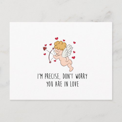 Cute funny Cupid and hearts with quote postcard