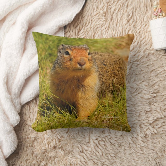 Cute Funny Curious Columbian Ground Squirrel Throw Pillow (Blanket)