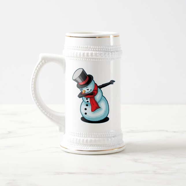 Cute & Funny Dabbing Snowman Xmas Winter Gift Beer Stein (Left)