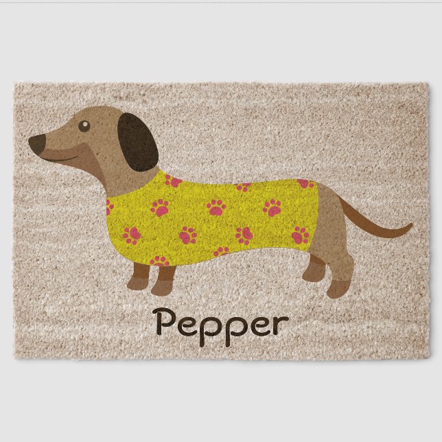 Cute Funny Dachshund wiener Dog Name  Fiber Doormat (Front)