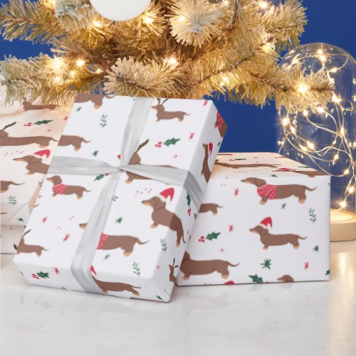 Cute funny Dachshund wiener dogs Christmas pattern Wrapping Paper