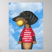 Cute Funny Dachshund with Tennis Ball in Mouth