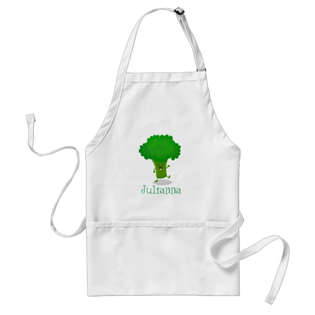 Cute funny dancing broccoli cartoon illustration adult apron (Front)