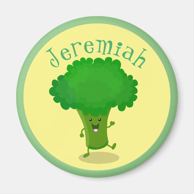 Cute funny dancing broccoli cartoon illustration magnet (Front)