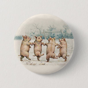 Cute, Funny Dancing Pigs - Vintage Anthropomorphic Button
